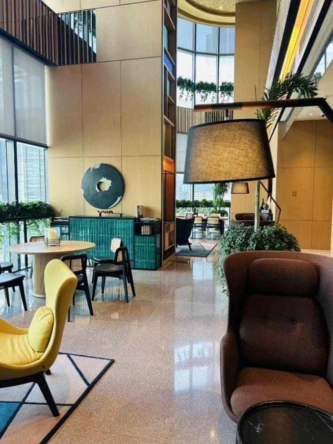 The hotel lobby lounge designed to reflect the modernity and vibrancy of the locale